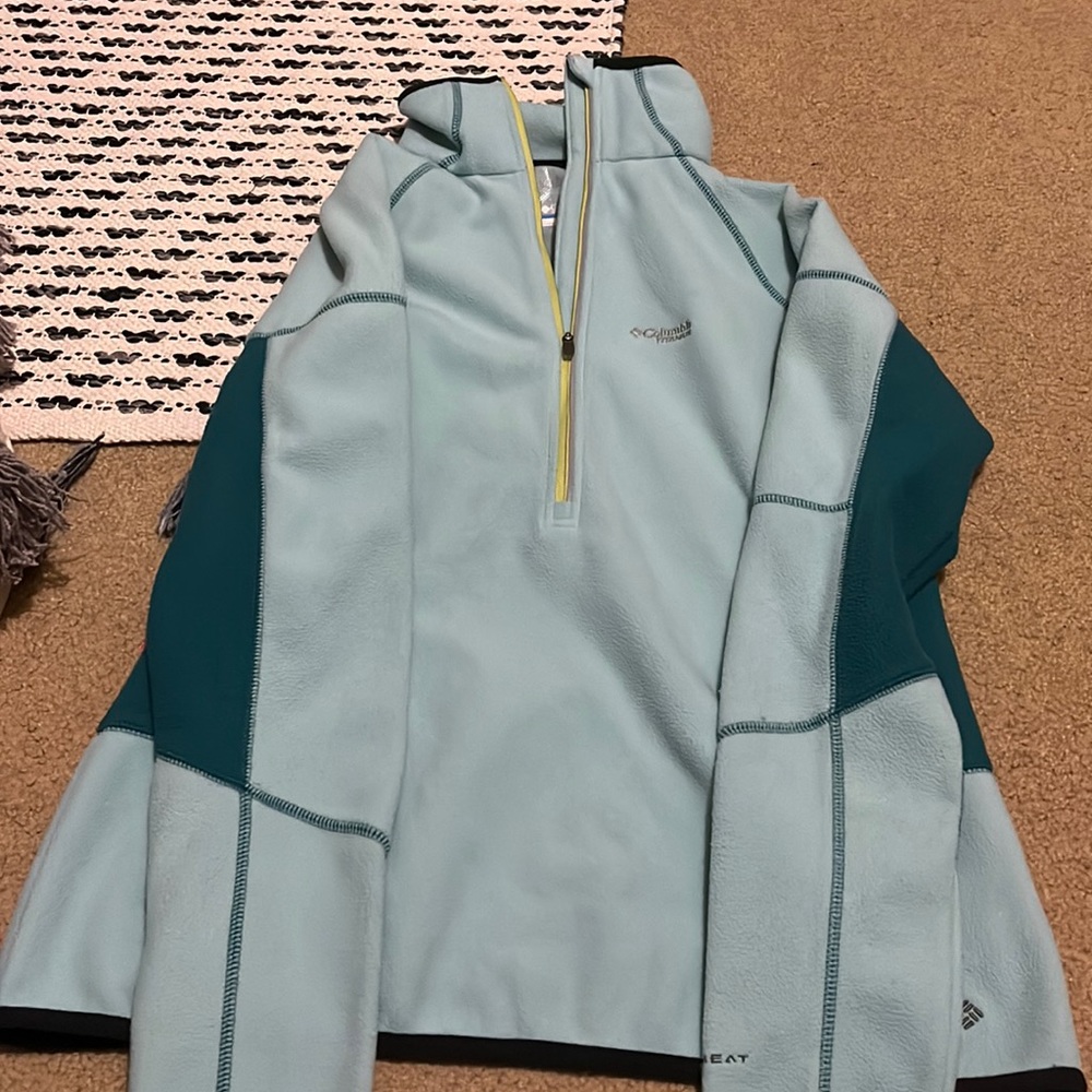 Columbia Light Blue and Teal Half-Zip Fleece Hoodie